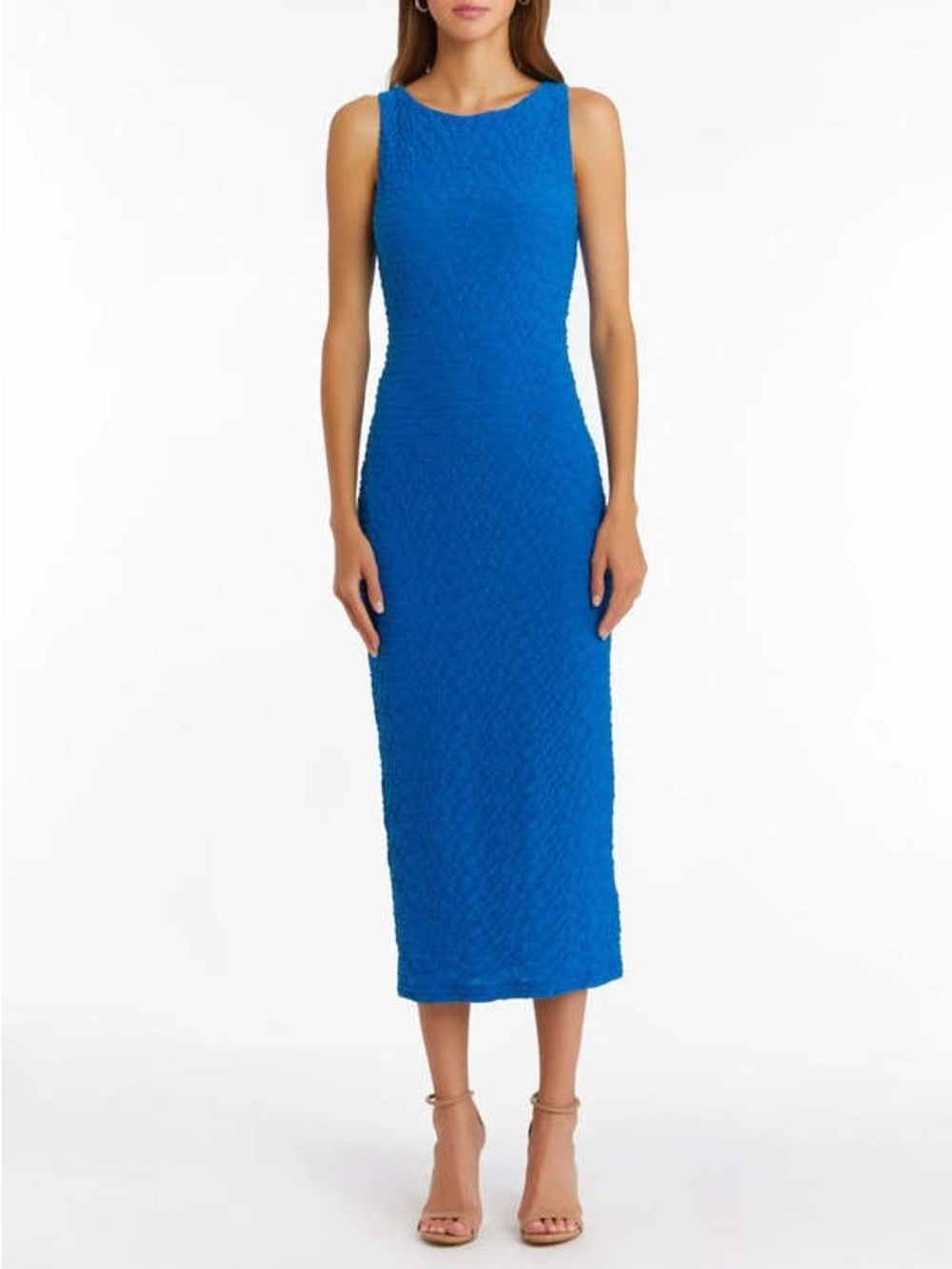 Amanda Uprichard Elle Dress Royal Blue Sleeveless Textured Midi Bodycon Size‎ XS